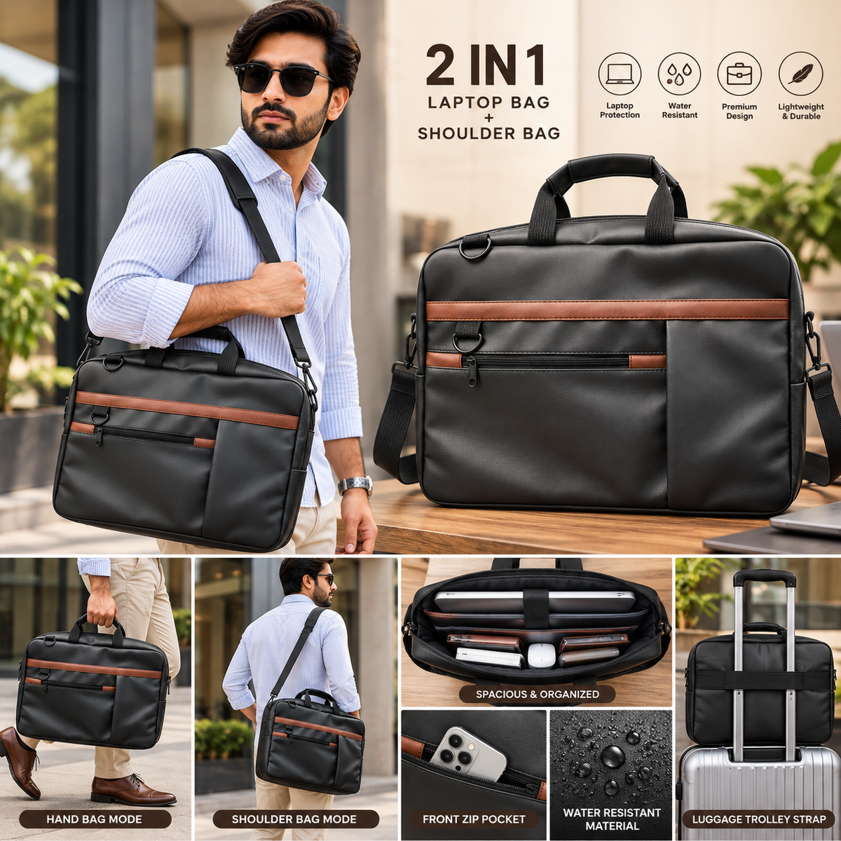 Zamora 2 in 1 Laptop & Shoulder Leatherite Bag