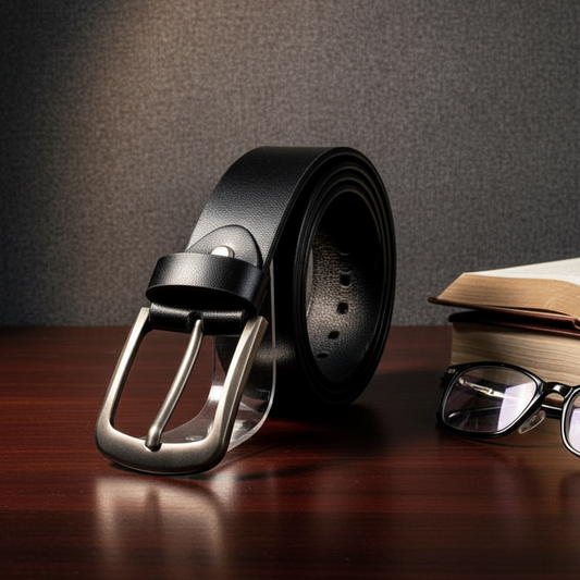 Premium Genuine Leather Men’s Belt – Matte Silver Pin Buckle (Black)